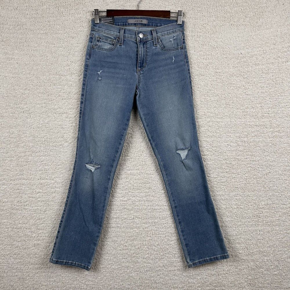 Joes Jeans Womens 24 Blue‎ Demin Straight Crop Distressed Mid Rise 5-Pocket Zip